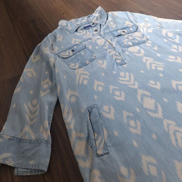 💙 Simply Styled Aztec Print Soft Denim Look Shirt Dress 100% Tencel Size L - Picture 7 of 9